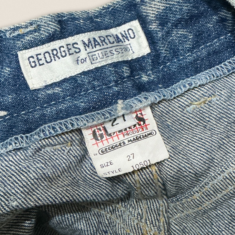 Vintage 80s Guess Georges Marciano Acid Wash High Waisted Denim Skirt - Size 24 - Picture 4 of 9